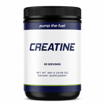 Pump The Fuel Creatine Monohydrate Powder, 300g black tub with navy label, 60 servings, dietary supplement, white background 